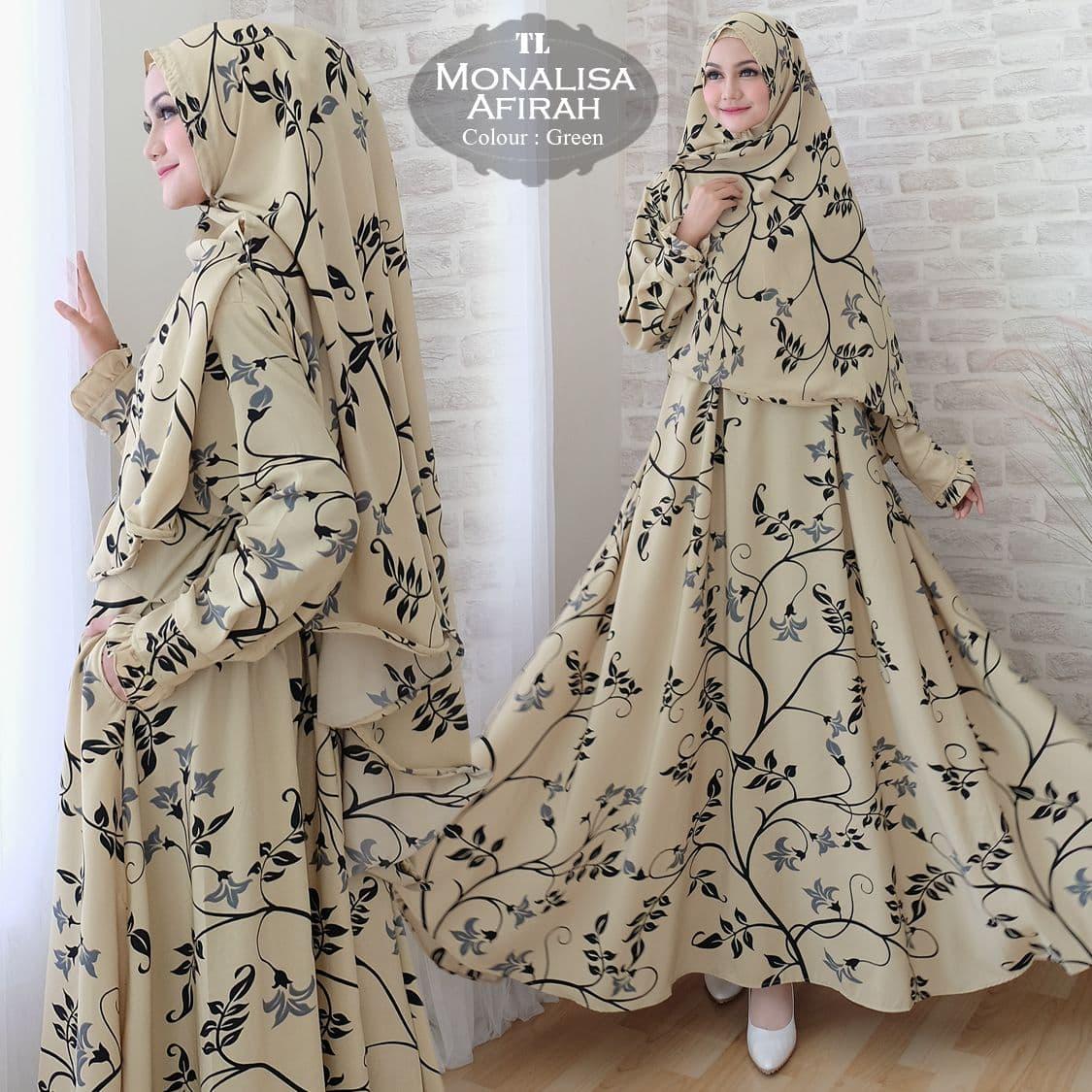 Syari Monalisa Afirah Green Muda TL Gamis Wanita Monalisa Hijau Muda