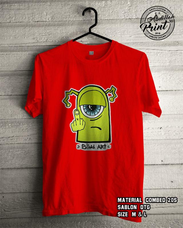 Kaos Distro Custom Design T Shirt Casual Atasan Pria Wanita Cotton Combed 20s Sablon DTG Quality Export - Animasi Blind - Red