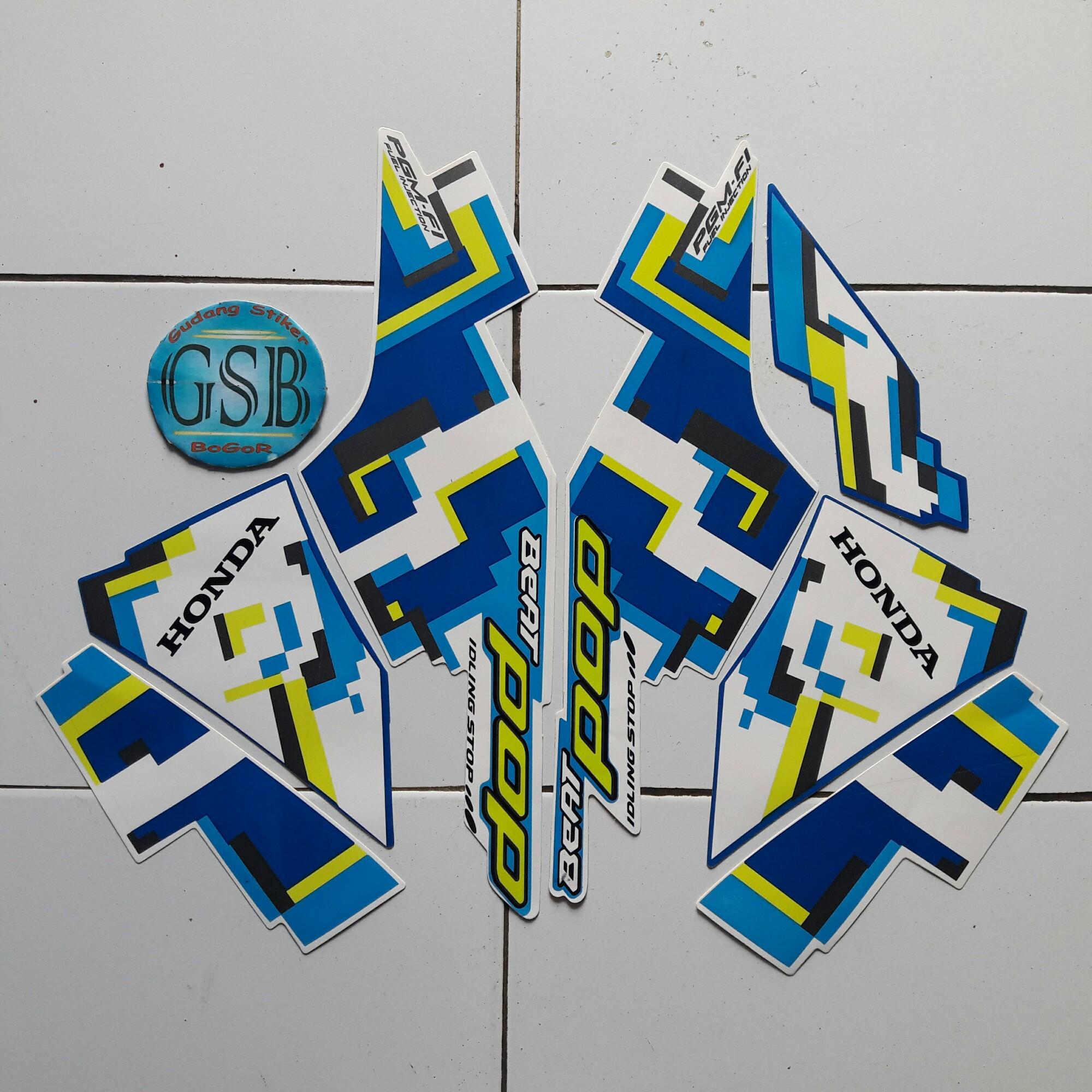 Stiker Striping Motor Honda Beat pop iss 2017 putih-biru