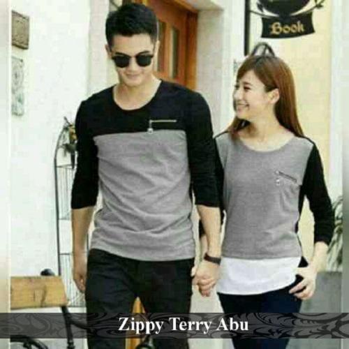 LenganPanjang Baju Couple Lengan Panjang Keren Kaos Pasangan Terbaru Zippy Terry Abu