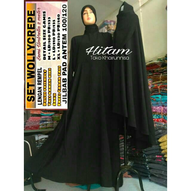 PRODUK TERBARU GAMIS SET WOLLYCREPE CALTRY (HITAM) SIZE L
