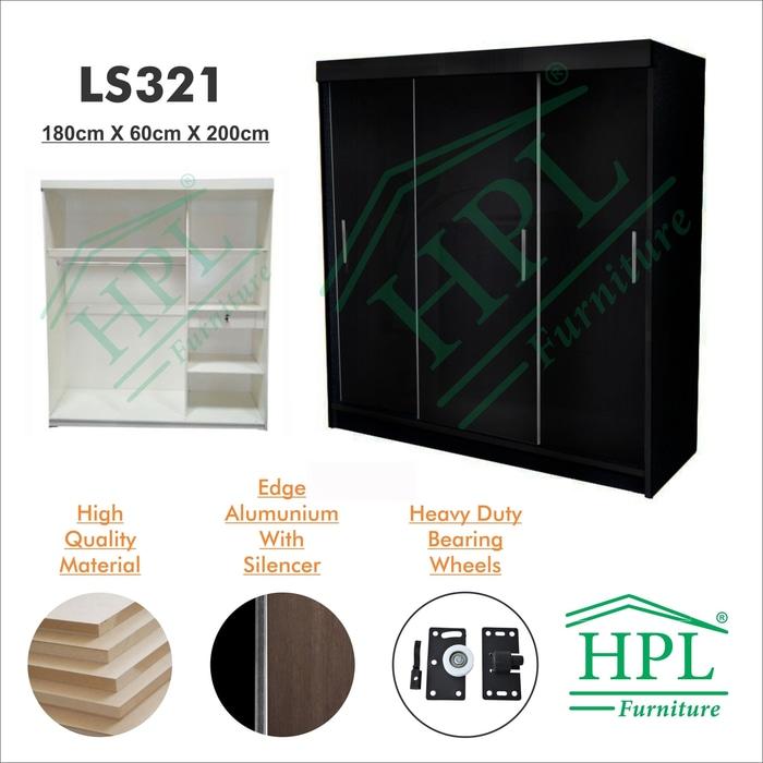 Lemari Pakaian Sliding Door 3 Pintu HPL - hitam @ 3 pintu anak bayi kayu jati minimalis plastik gantung murah portable sliding