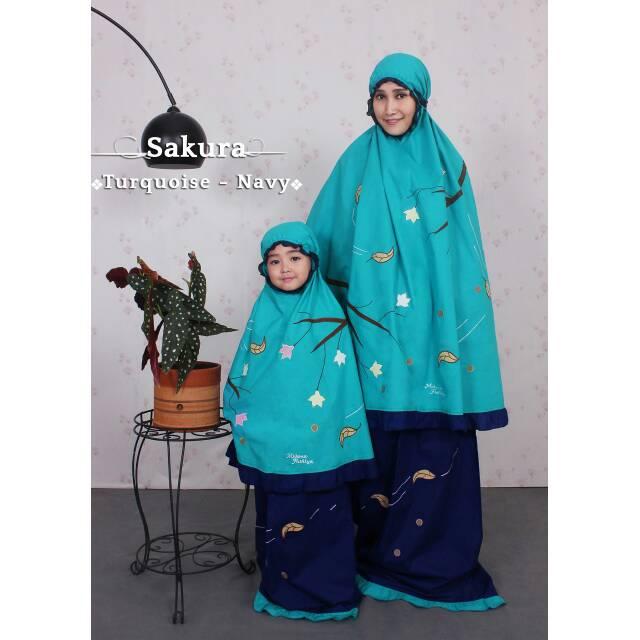 Mukena fathiya sakura - muken couple - mukena biru - mukena kembaran - mukena pasangan ibu dan anak xxl