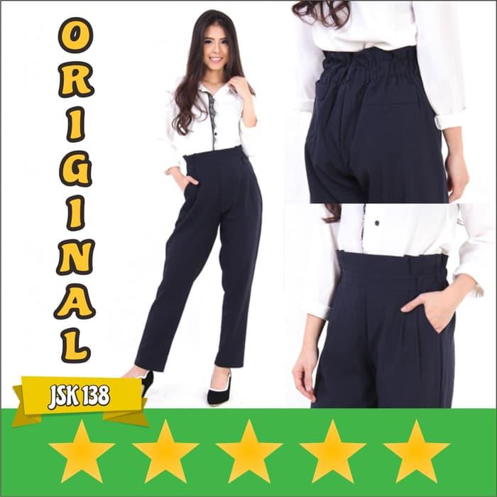 JSK 138 - Celana Kerja Kantor Mango Wanita Model Basic Kain Original - Biru Dongker- All Size