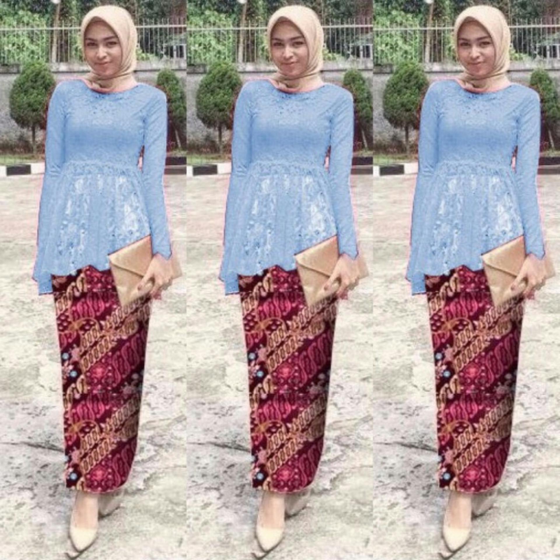 Chrystion Setelan Wanita Blouse Lengan Panjang Brukat Rok Panjang Batik Cantik Samy