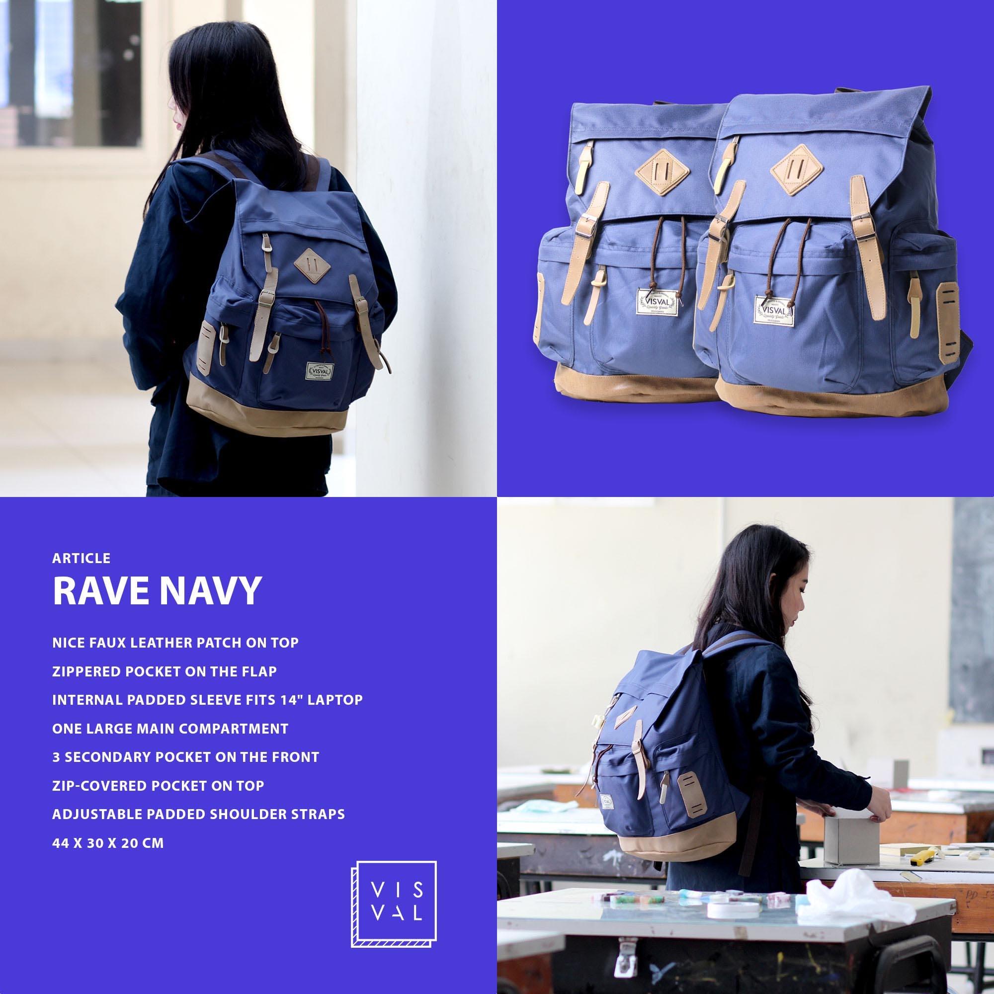 Visval Rave Navy tas bandung Tas Punggung Laptop Biru tas kuliah
