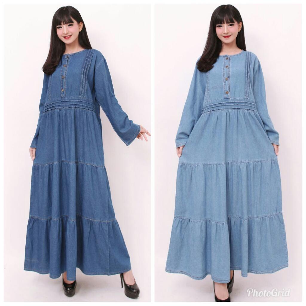 Miracle Dress Maxi Kiara Gamis Jeans Longdress Jumbo Wanita