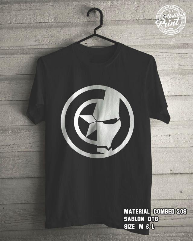 Kaos Distro Custom Design T Shirt Casual Atasan Pria Wanita Cotton Combed 20s Sablon DTG Quality Export - Superhero Marvel Avengers - Captain America Ironman - Black