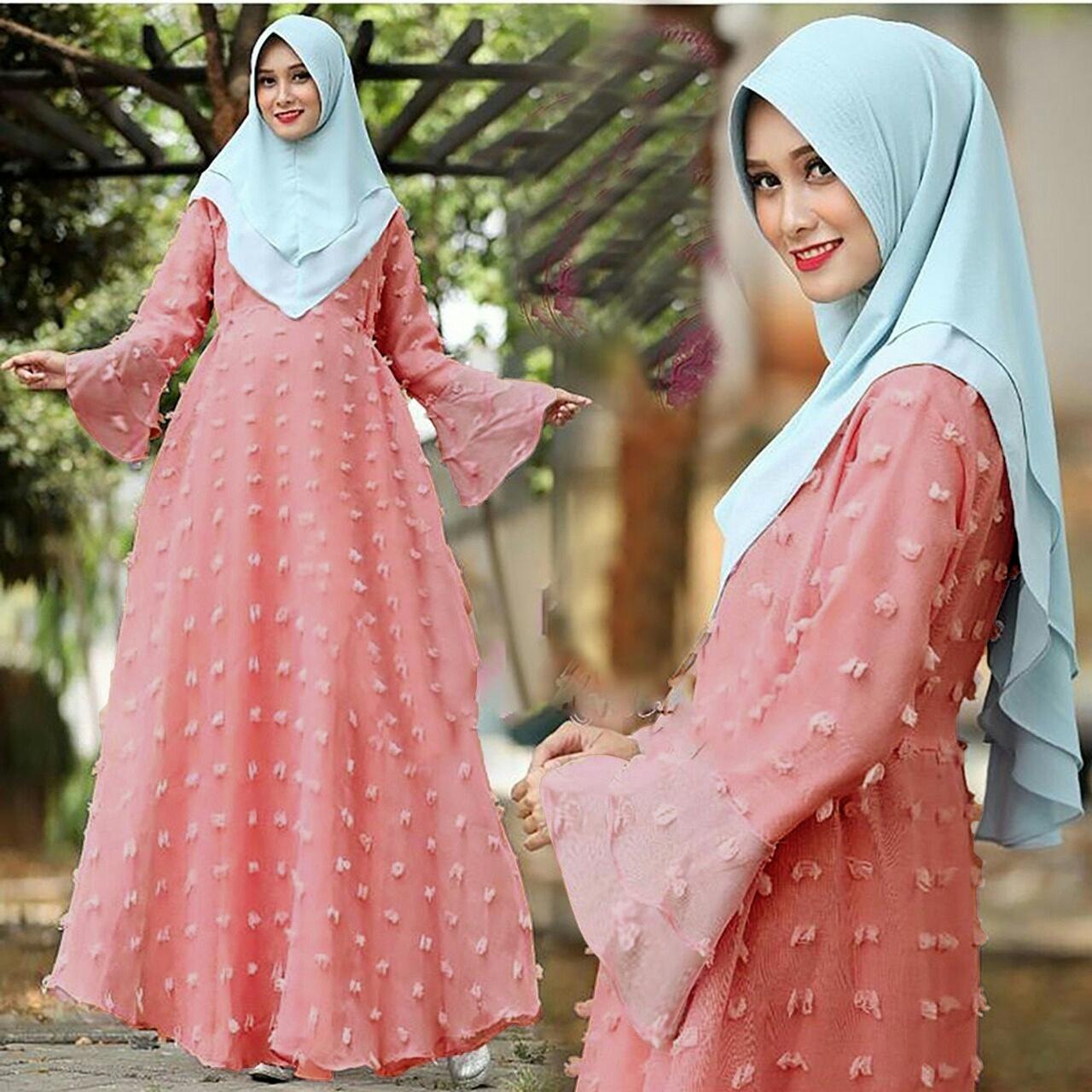 Syakirah Maxi Rubi / Baju Wanita / Baju Muslim / Muslim Dress / Gamis Wanita / Lengan Terompet / Busui Friendly