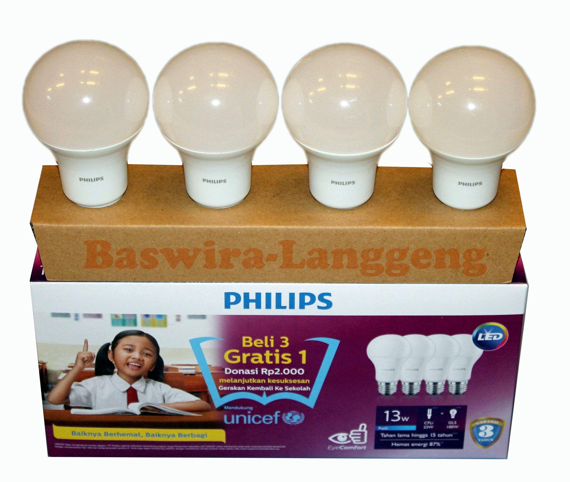 PHILIPS Lampu Led Bulb 13 Watt 13W UNICEF Paket Beli 3 Gratis 1 Putih