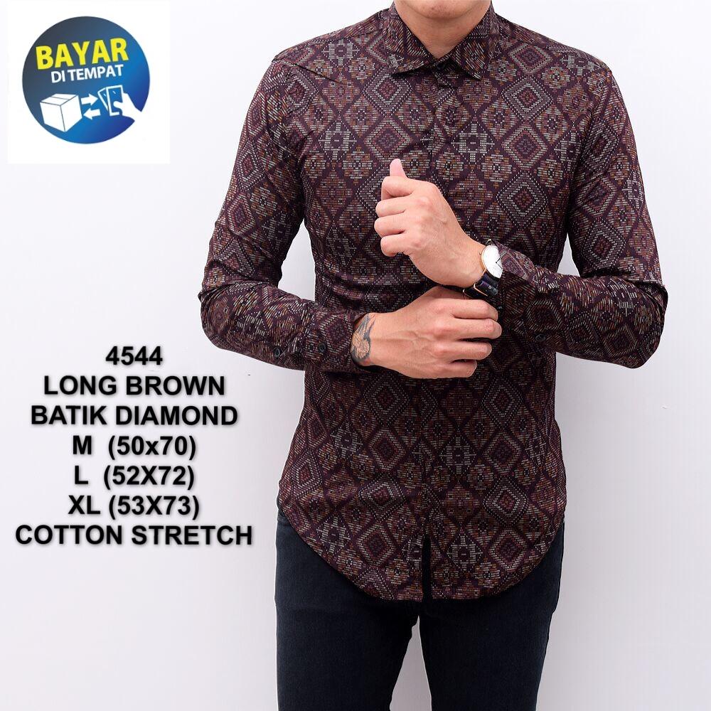 Kemeja batik pria songket murah / Baju kerja cowok slimfit lengan panjang / kaos casual keren