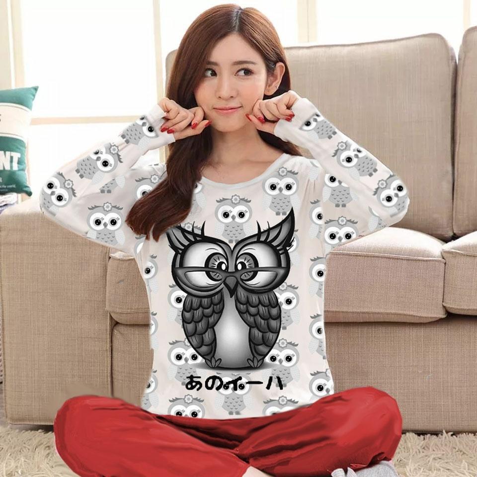 fashionshop Baju Tidur Owl / Piyama Wanita / Baju Tidur Wanita / Baju Santai / Piyama Dewasa / Piyama Karakter / Setelan Wanita /Jamsuit / Jamsuit Wanita / Celana Panjang / Celana Kodok / Baju Kodok