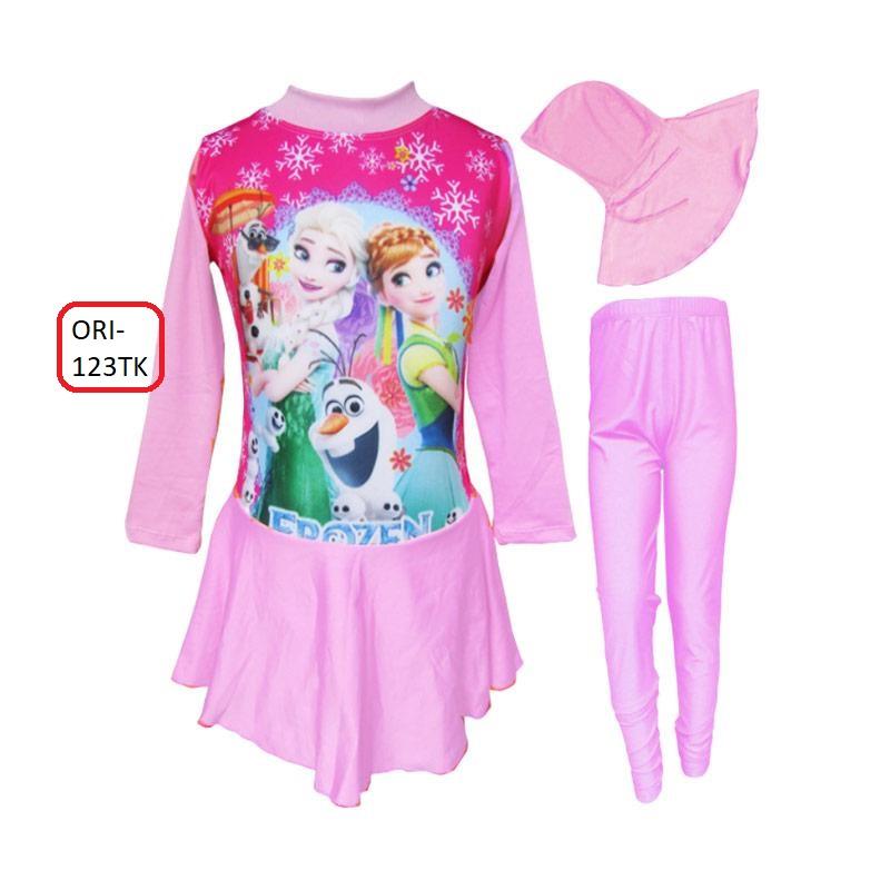 Baju Renang Anak Muslim Gambar Frozen Snow Murah untuk Anak TK Warna Ungu Muda - 123