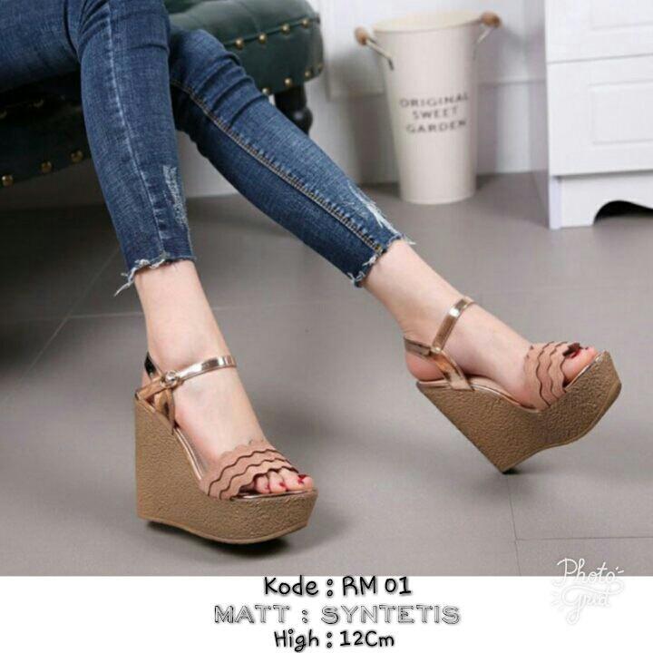 SEPATU SANDAL WANITA WEDGES HEELS FLAT SHOES SNEAKERS SLIP ON RM 01 MOCCA