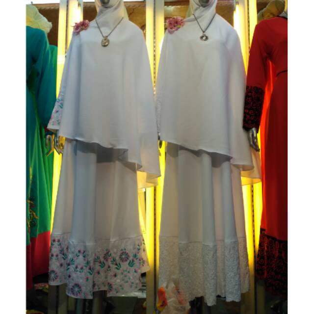 REALPICT GAMIS PUTIH BORDIER CANTIK ( Cocok Untuk Umroh )