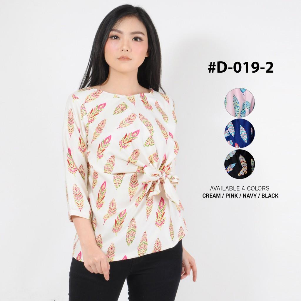 Monellina Fashion Baju Blouse Atasan Kerja Tangan Panjang Murah Wanita Kekinian Feather Ikat D-0192