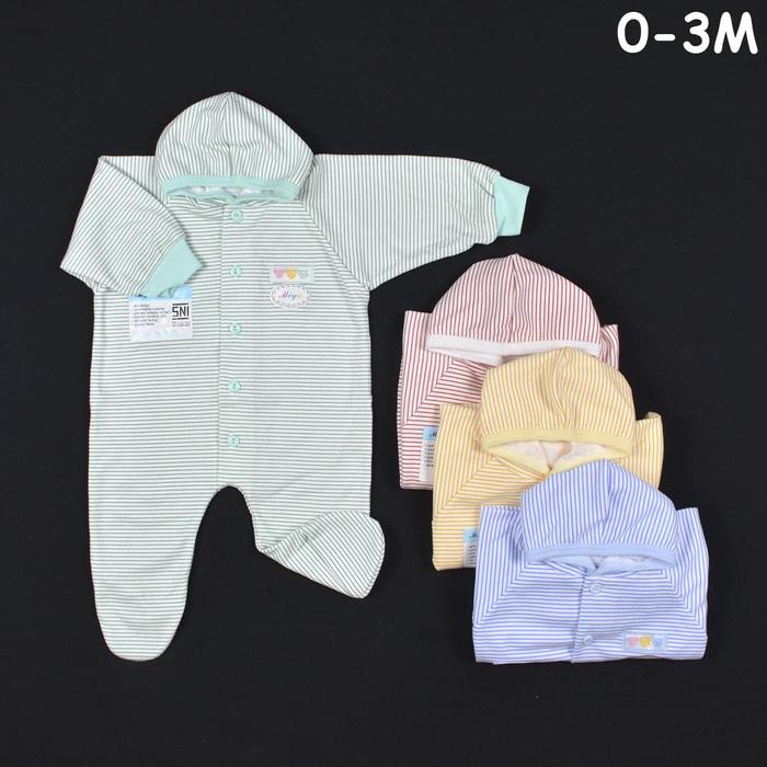 MIYO Baju Kodok Panjang Topi Tutup Kaki Bayi/Baby Salur Newborn (0-3M)