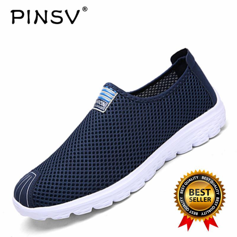 PINSV Men Mesh Breathable Fashion Sneakers (Navy)