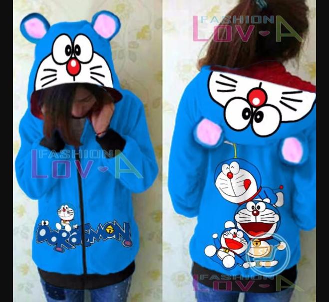 JAKET DORAEMON PLAYING HAPPY CUTE EARS BLAZER CEWE WANITA SWEATER MANTEL