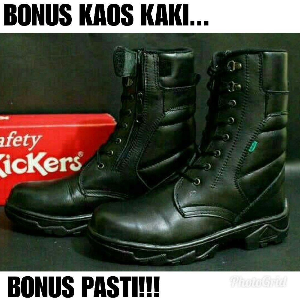 Promo Sepatu Safety boot Kickers PDL kulit sapi asli Pull up (Ujung besi) Fashion