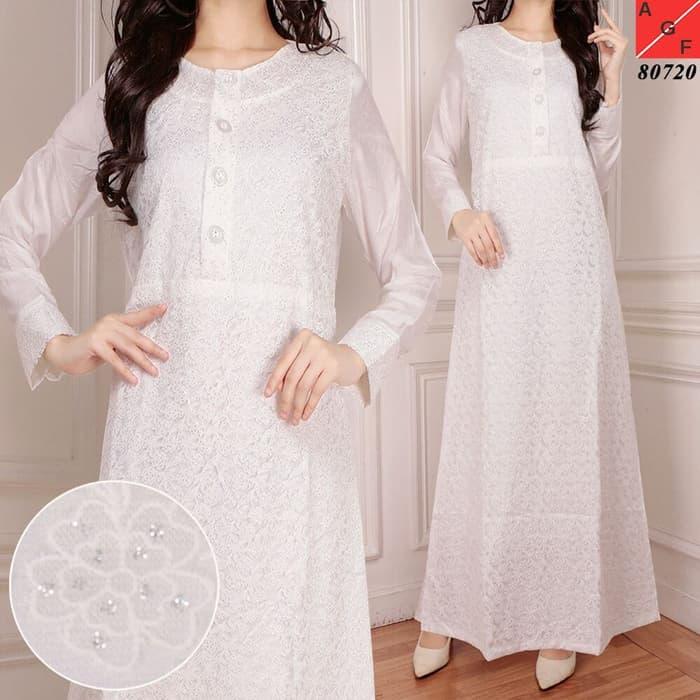 Baju Muslim Wanita / Baju Gamis Putih Silk Sutra #80720 STD
