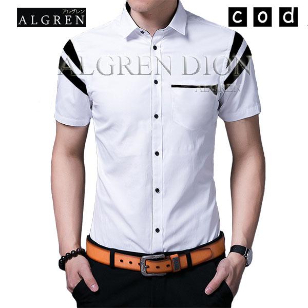 Algren Baju Hem Kemeja Pria Dion gaul lengan pendek - Putih / Hitam / Maroon / Slim fit / Casual / Polos / Kerja / Kantor / Katun / Kem Tangan Pendek / Atasan Cowok / Pakaian Laki laki Dewasa Slimfit