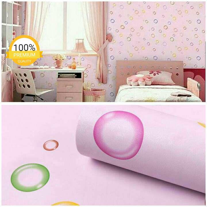Wallpaper dinding murah ruang tamu kamar tidur anak Bible polkadot pink biru terbagus terlaris cantik indah