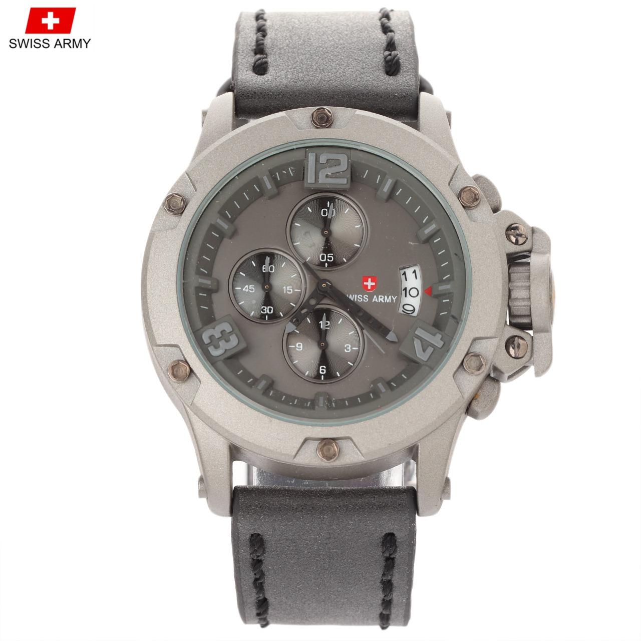 Swiss army Jam Tangan Pria Crono Aktif Strap Leather New Arrival