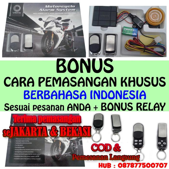 ALARM MOTOR double REMOTE merk VINYX + BONUS CARA PEMASANGAN & Tombol darurat *fitur palaing