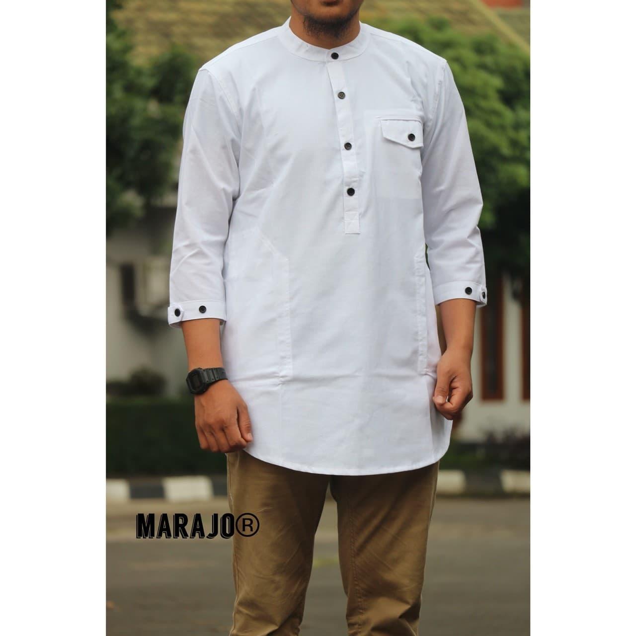 Baju Pria Kemeja Baju Koko Gaul Qurta Original Marajo Putih Polos