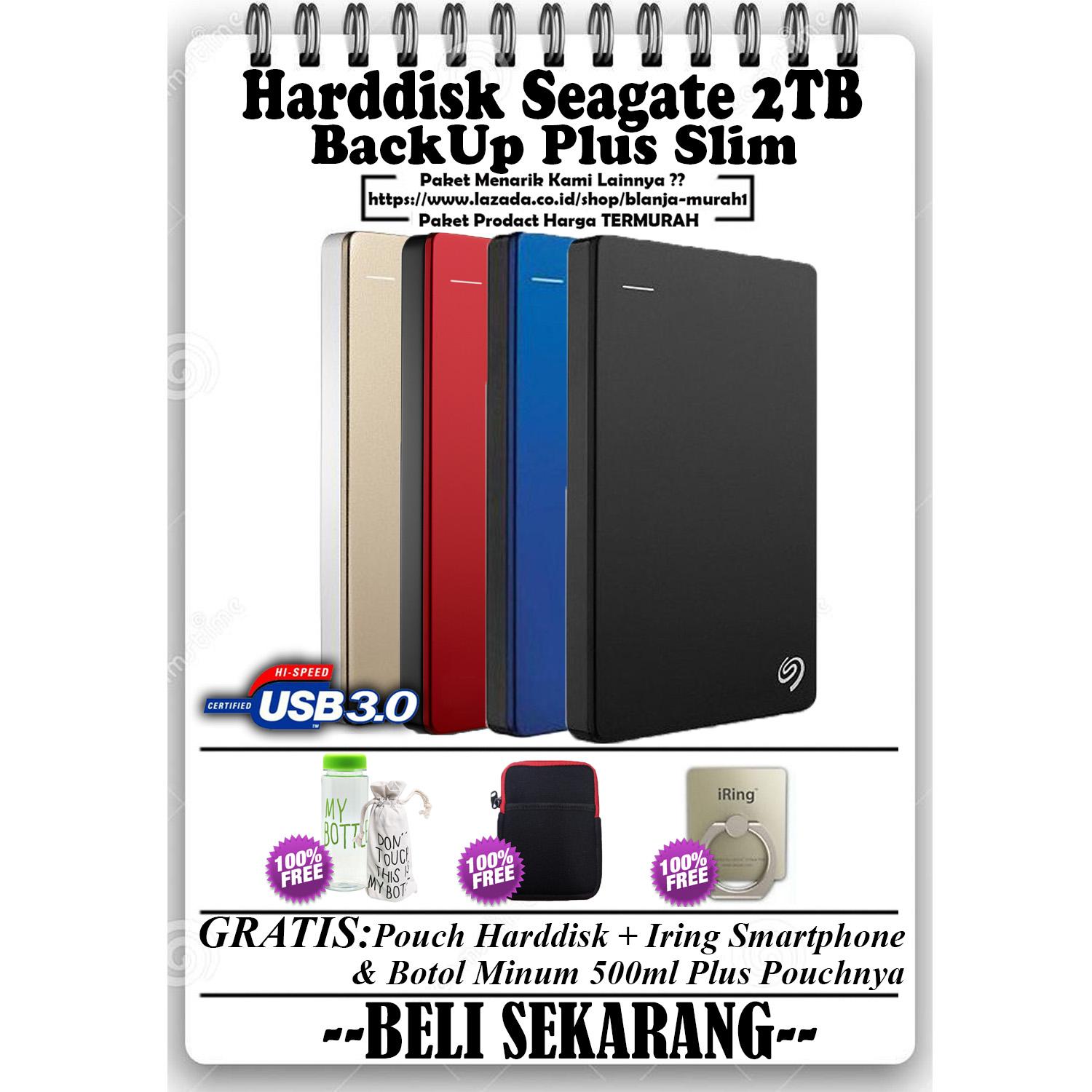 Seagate Backup Plus Slim 2TB - HDD - HD - Hardisk External 2.5 - GRATIS Pouch Harddisk Ext + My Botol Air Minum 500ml + Sarung Pouch My Bottle & Iring Stand Hp/Tablet