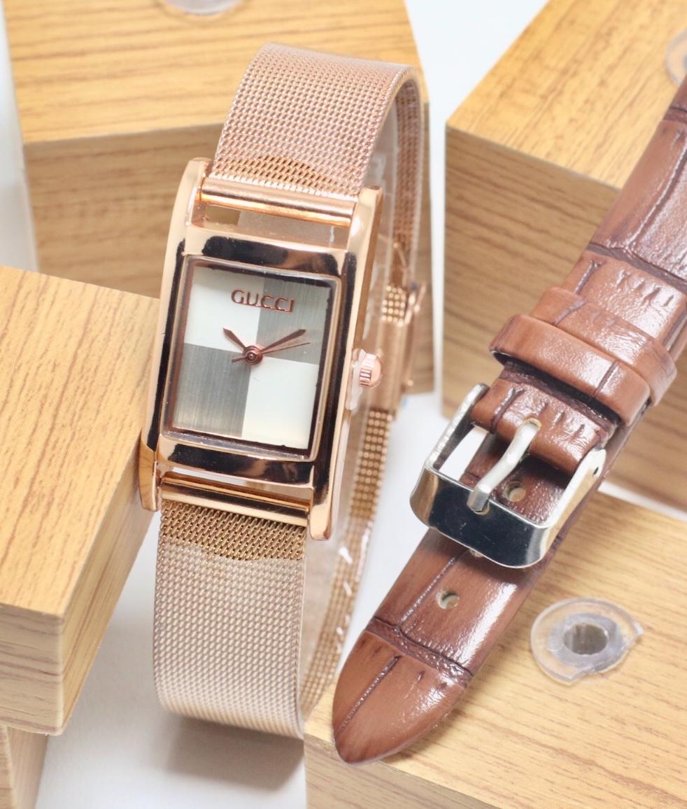 DIOR-GUCCI-ALBA-SWISS ARMY - jam tangan wanita fashion Rantai pasir rse gold - free 1 pcs tali kulit