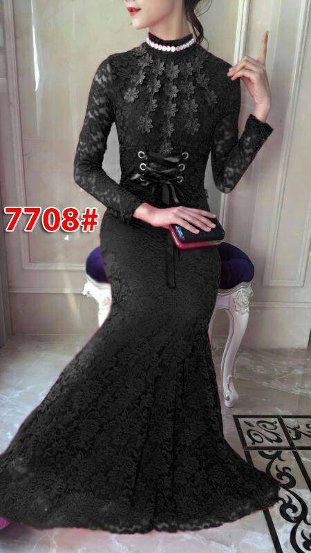 7708# baju pesta panjang / gaun pesta brokat / gaun import / longdress fashion import