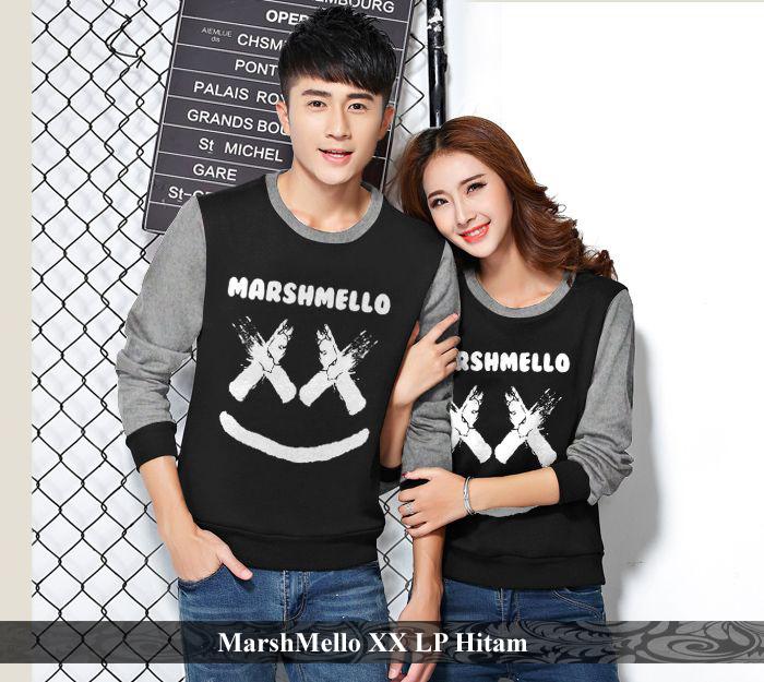 LenganPanjang Kaos Couple Lengan Panjang Busana Kembaran Simple Marshmello XX Hitam