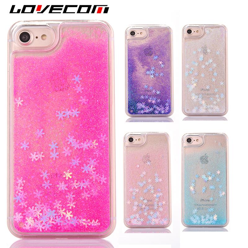 Snowflake LOVECOM Liquid Glitter Quicksand Telepon Kasus Untuk iphone 7 7 Ditambah Batal Keras PC Kembali Penutup Coque