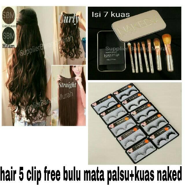 Rambut Palsu Hair 5 Clip Extension Lurus Curly Keriting Murah Free Bulu Mata Palsu Dan Naked Brush