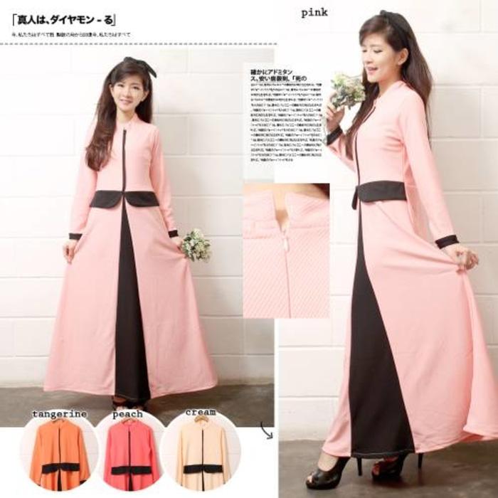 Gamis 112 Gamis Fashion Peplum Kombinasi Warna Pastel Bahan Wedges