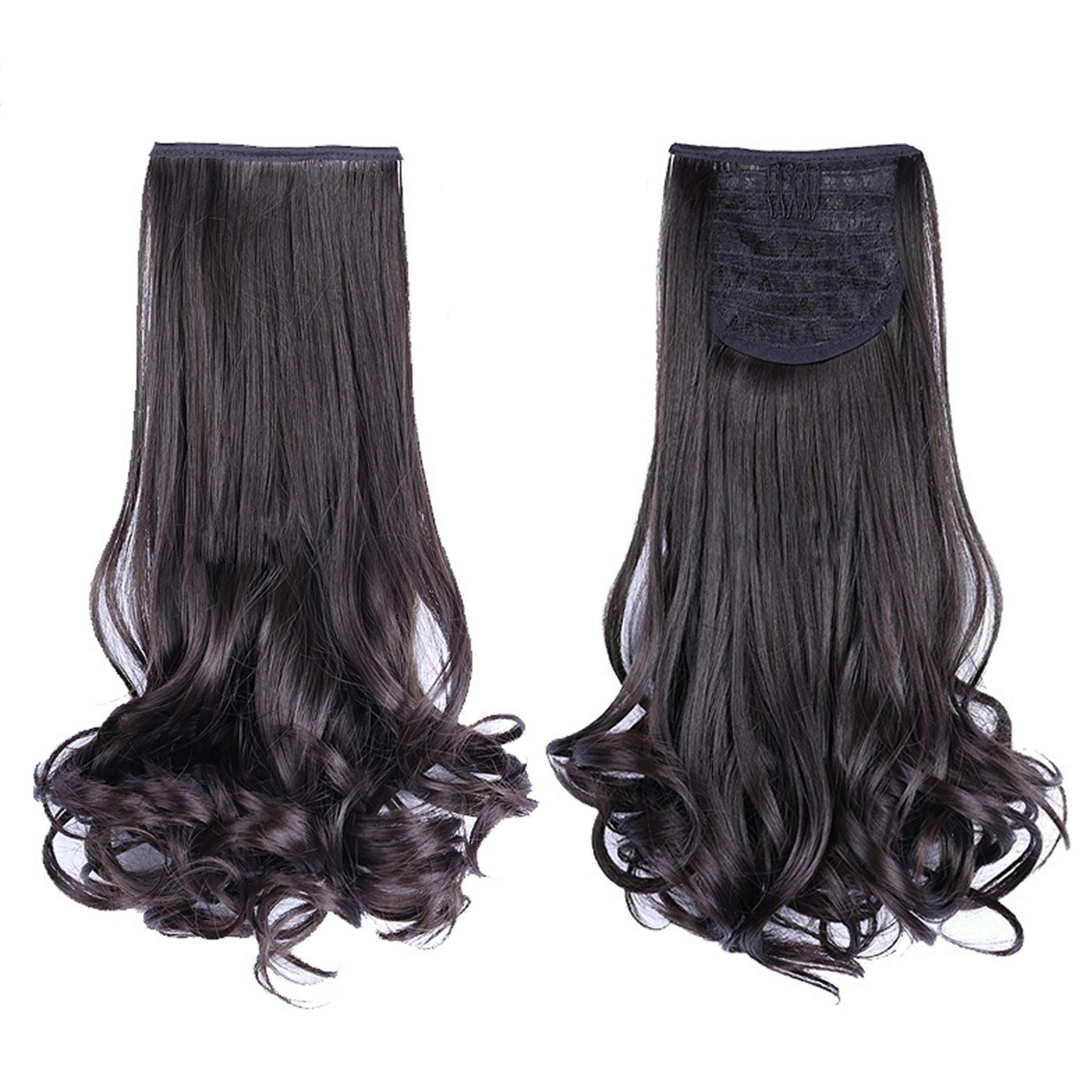 Wanita Merilis Klip Keriting Gelombang Rambut Ekstensi Wig Ekor Kuda Sopak 48 Cm Hitam