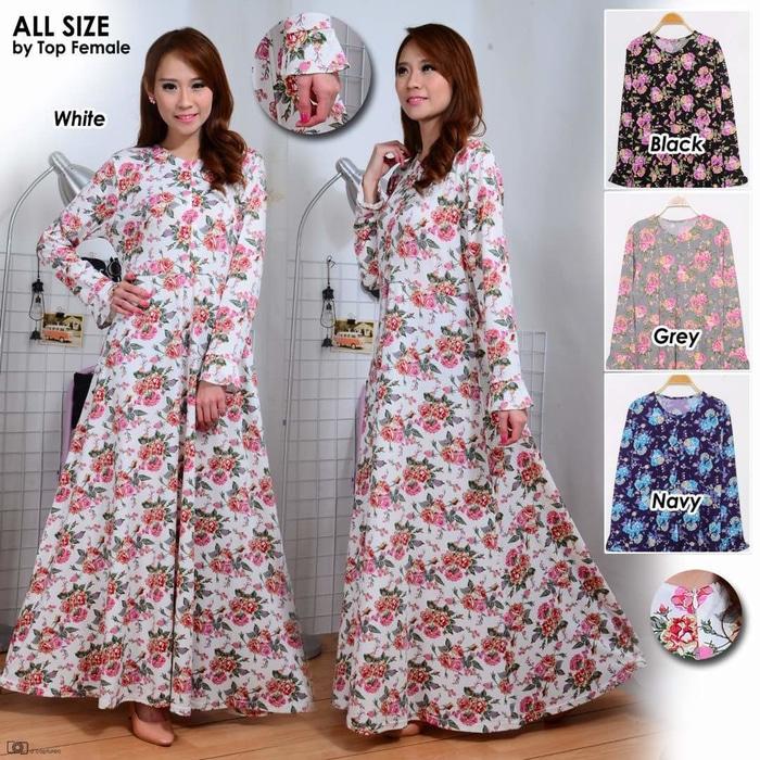 Baju Muslim Wanita / Gamis Motif Bunga / Long Dress G002