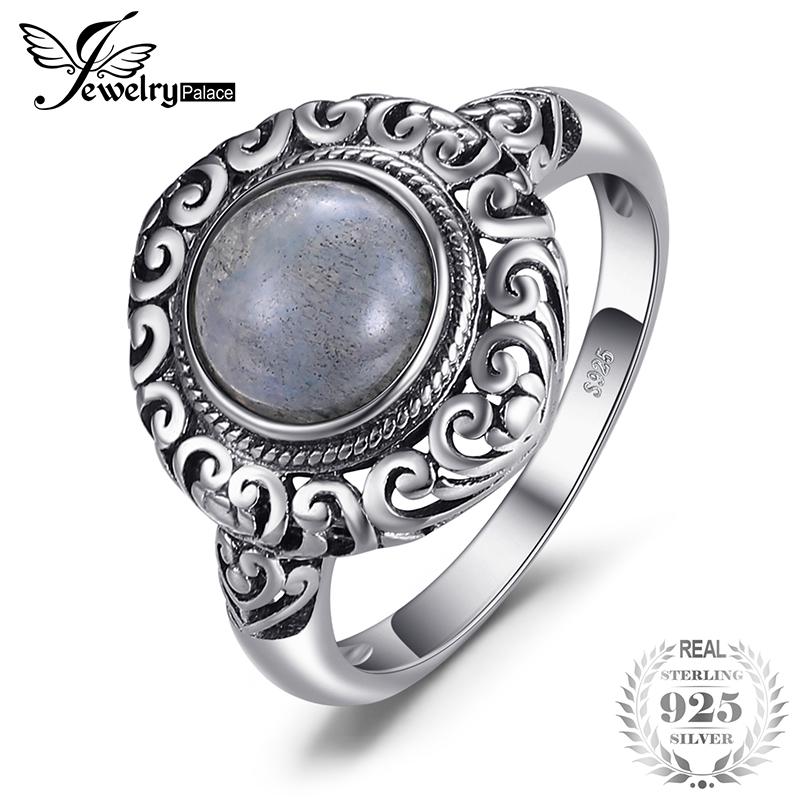 Jewelrypalace Vintage 1.8ct Labradorit Asli Diukir Anting Stud Solitaire 925 Perak Berkilau