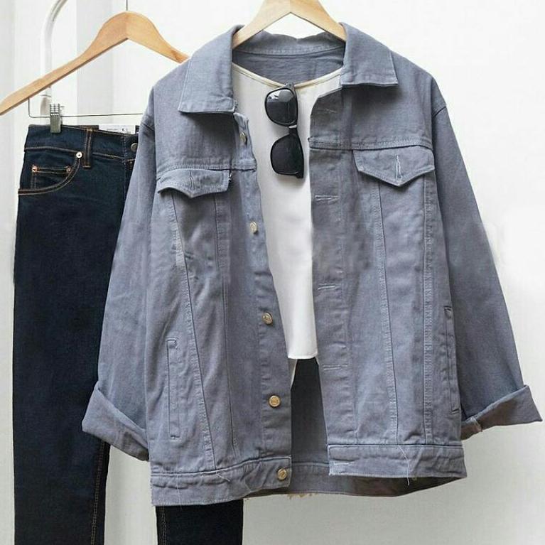 Jaket Denim Oversize Light Grey Best Seller