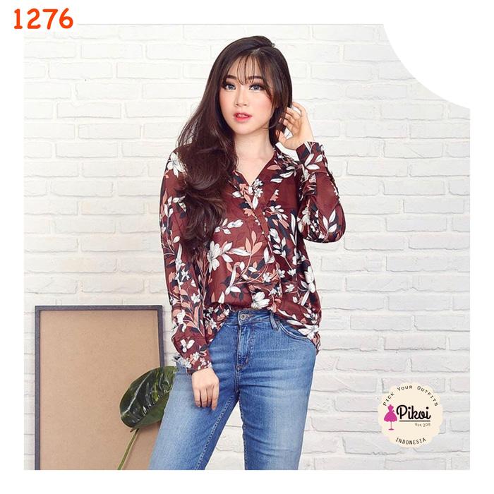 Kemeja zara murah / kemeja kantor / baju satin murah / kemeja boyfie / floral shirt / blus bunga / baju wanita kerja / atasan wanita / lengan panjang