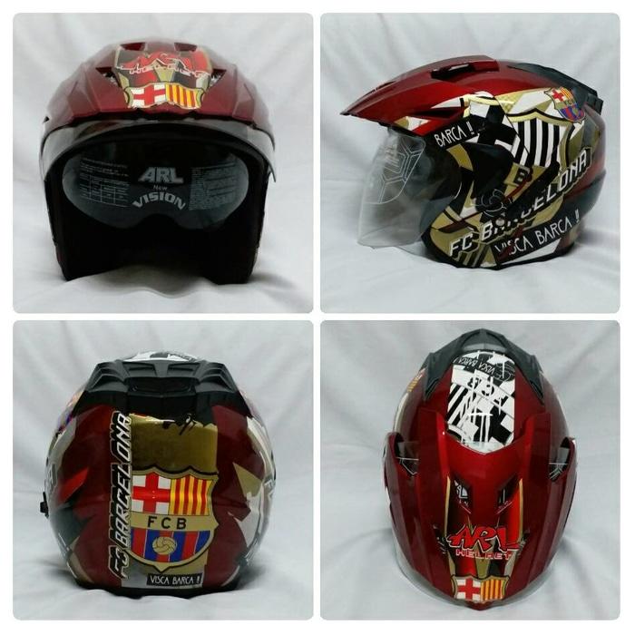 Helm Club Bola Half Face  Double Visor Barcelona Merah Maroon.