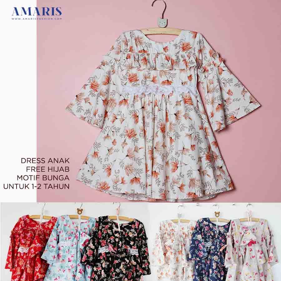 Amaris Fashion - Dress Gamis Motif Bunga Anak Usia 1-2 Tahun Murah