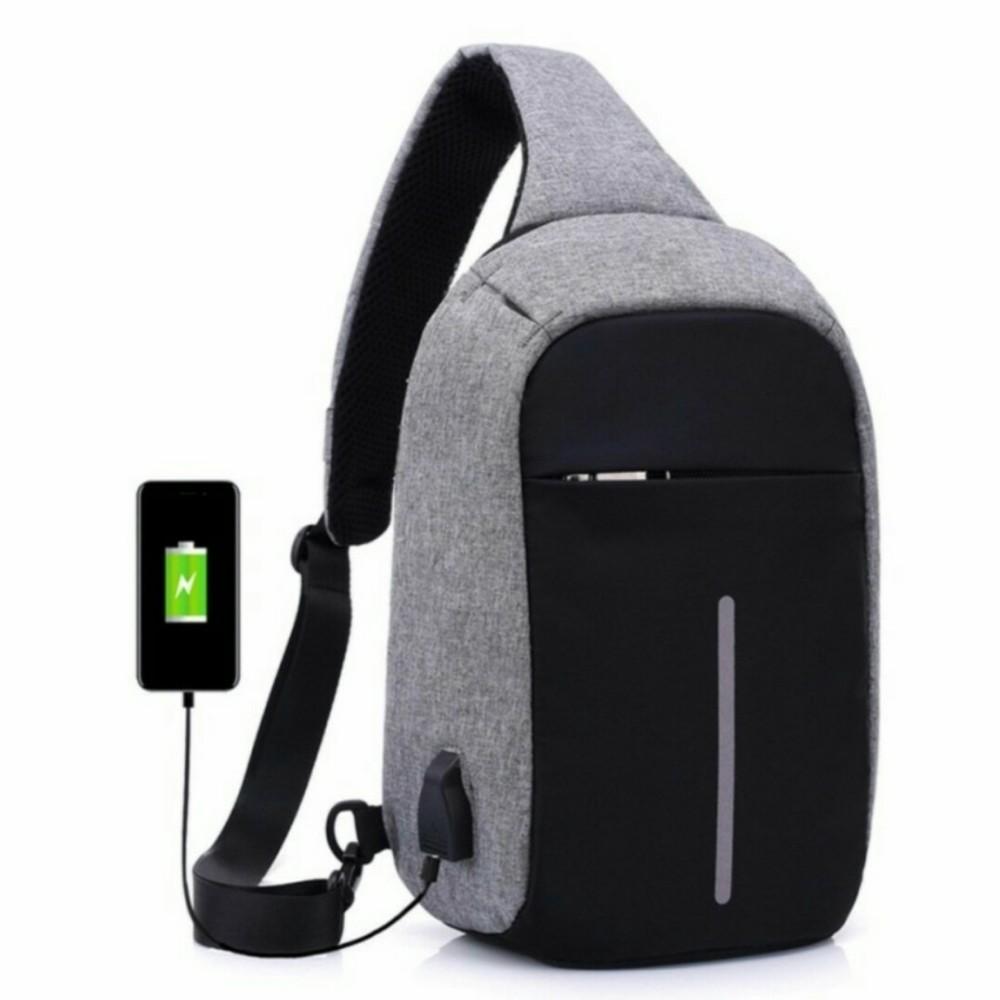 Polo Danny Tas Slempang Pria USB Male Chest Bag Crossbody USB CHARGER Waterproof