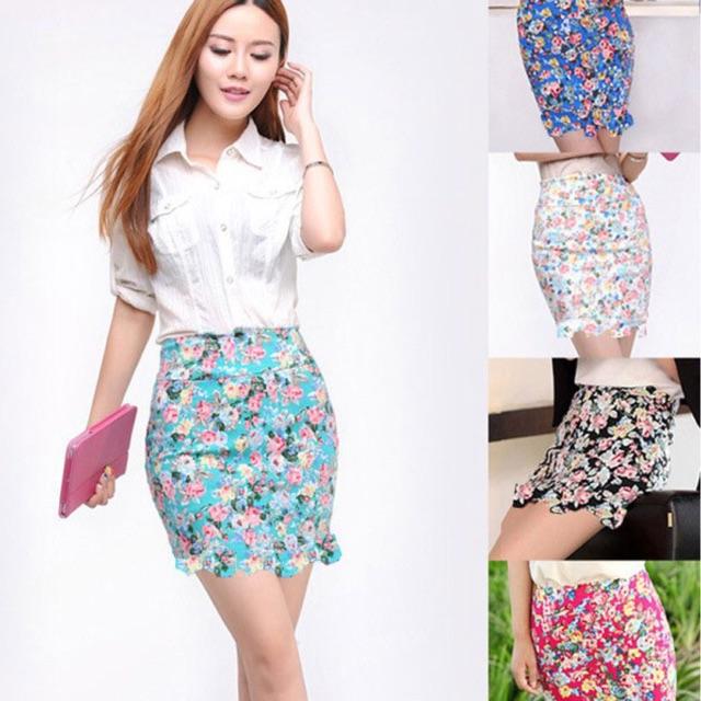 JUAL RUGI SALE PROMO FLOWER FLORAL MINI PENCIL SKIRT ROK BUNGA HIGH QUALITY IMPORT BANGKOK ALL SIZE