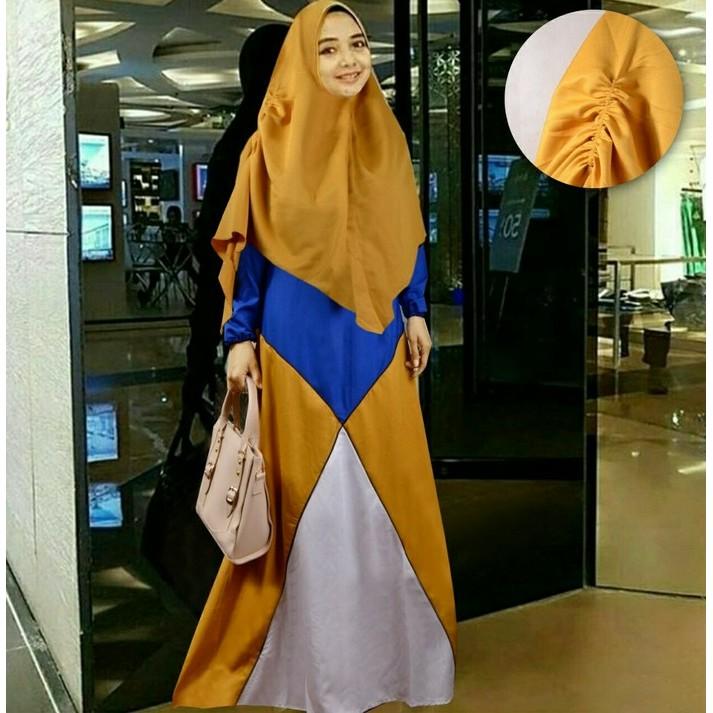 (JNH Shop) Gamis Syari Marina Baju Muslim Maxi Bergo Baju Wanita Remaja Gold Tm