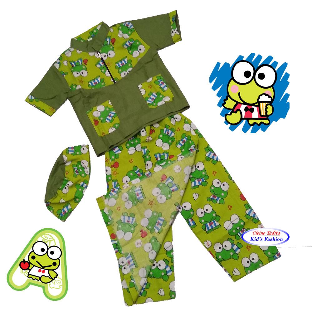 Paket Sarkoci Anak Karakter Motif Keroppi (Sarung. Baju Koko & Instan Peci)