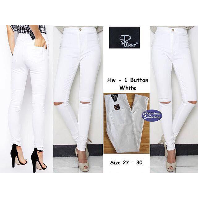 Celana Panjangpunny High Waist Sobek Satu Warna Putih Hw Terbatas kode dhala-FF209