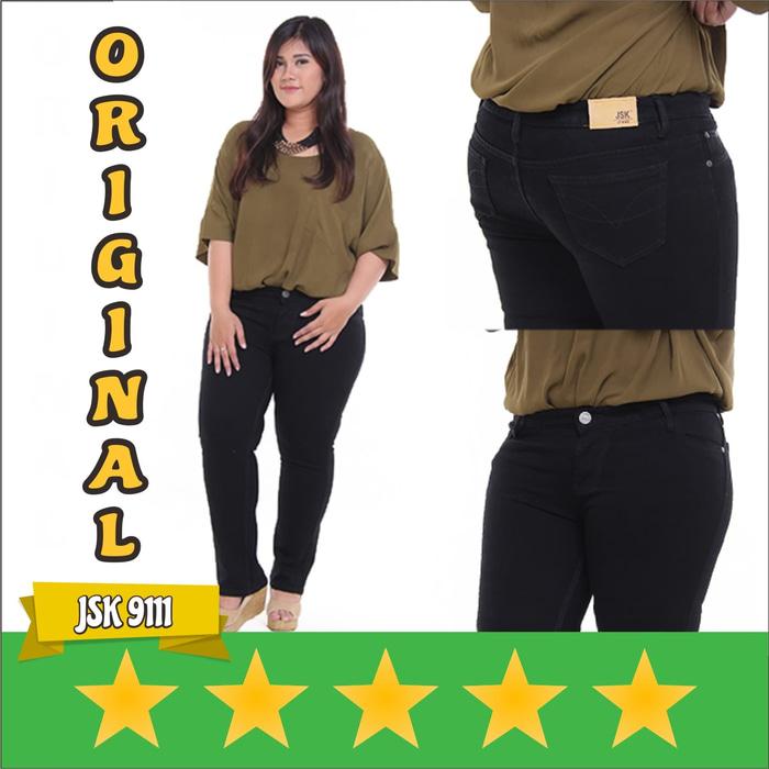 JSK 9111 - Big Size Celana Jeans Cutbray Wanita Murah Bahan Premium - Hitam- 31